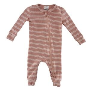 Firsts by Petit Lem Baby Girl Pink White Stripe Ribbed Zipper Footie Pajamas 6M